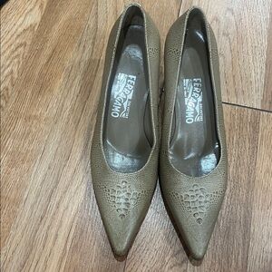 Ferragamo Tan Textured Pumps